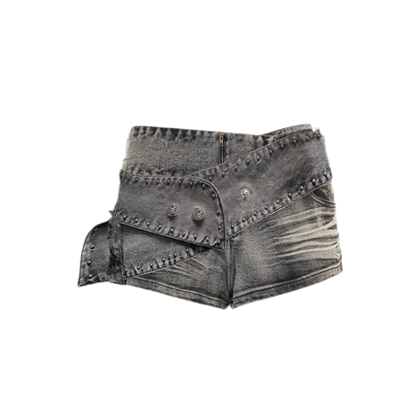 Washed Denim Asymmetrical Shorts