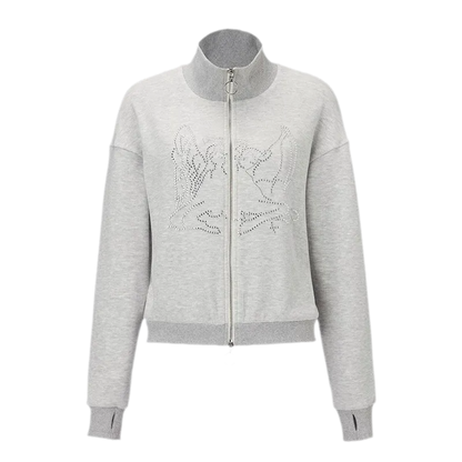 Cardigan corto con zip e strass