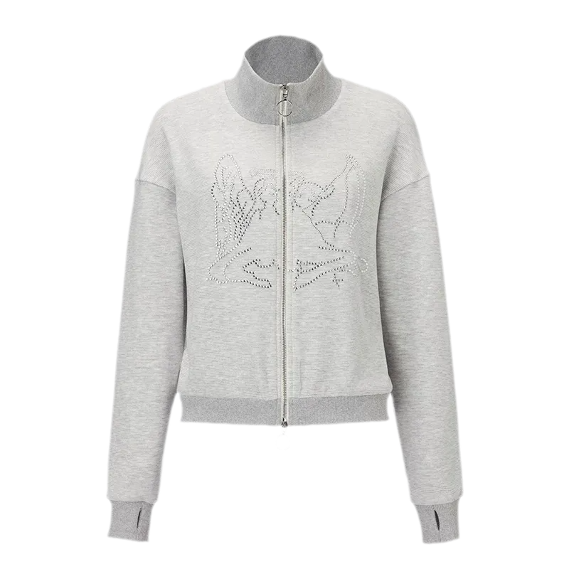 Cardigan corto con zip e strass