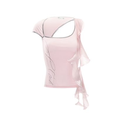 Pink Ruffled Asymmetric Tank Top