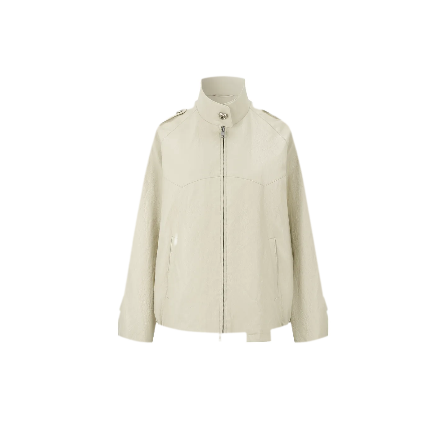 Faux-Leather Lychee-Texture Moto Jacket