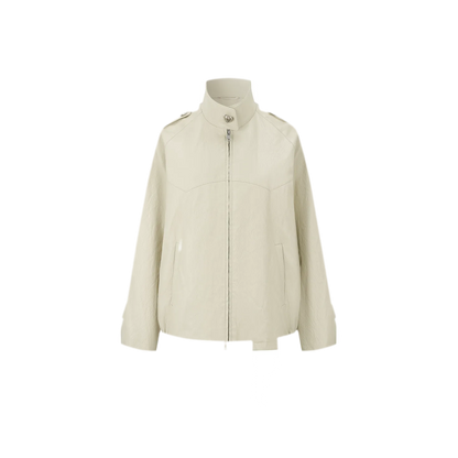 Faux-Leather Lychee-Texture Moto Jacket