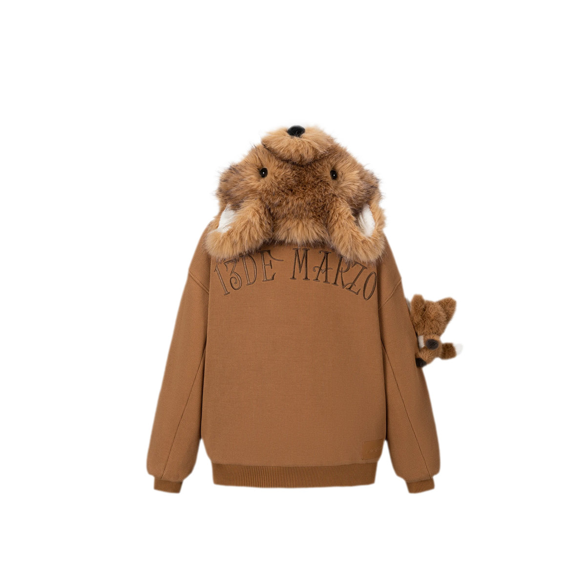 Textured Fox-Ear Zip Hoodie