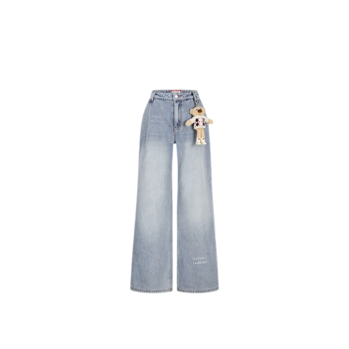 Jeans in denim a gamba larga con fodera in pile