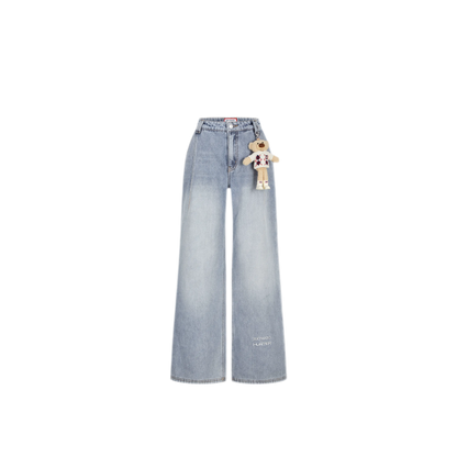 Jeans in denim a gamba larga con fodera in pile