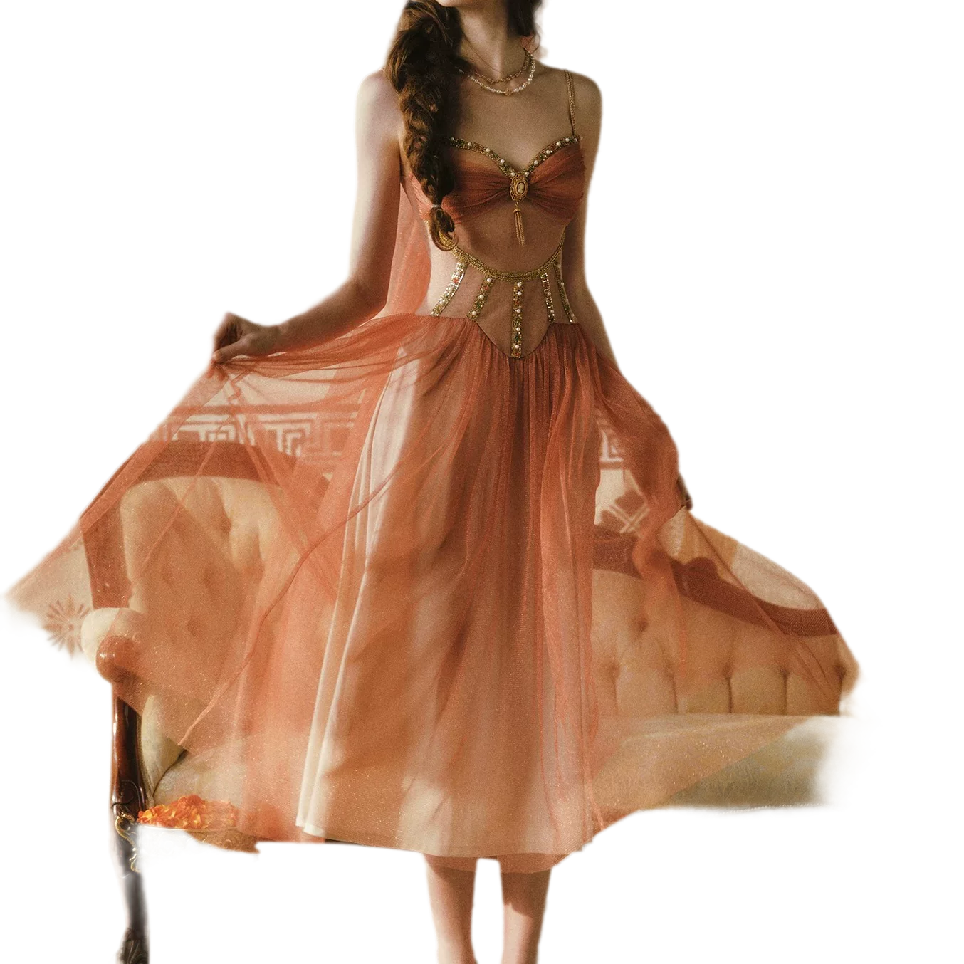 Gold Mesh Corset Dress Set