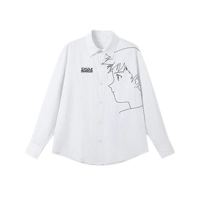 Fine-Stripe Embroidered Graphic Shirt