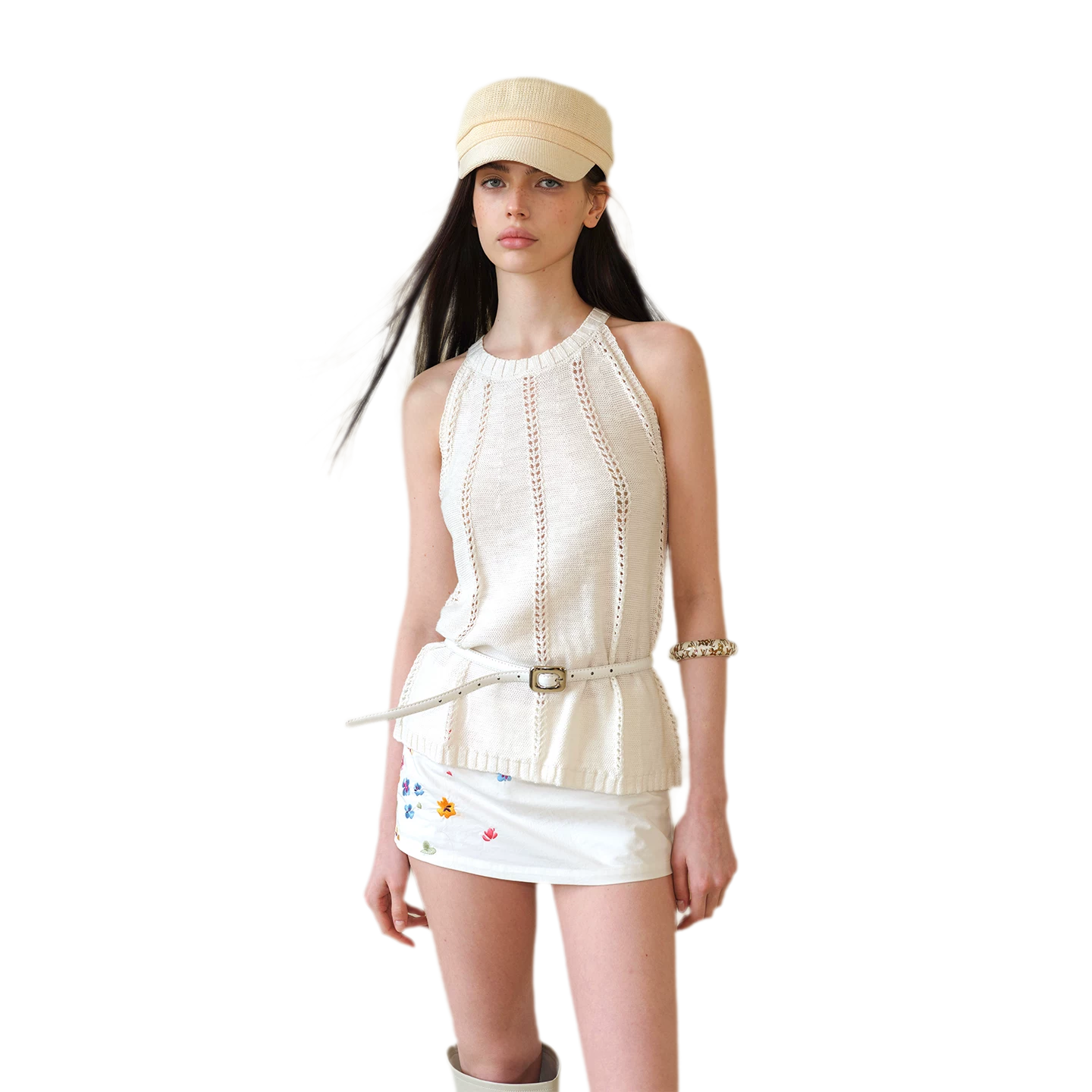 Vintage Knit Hollow Halter Tank Top
