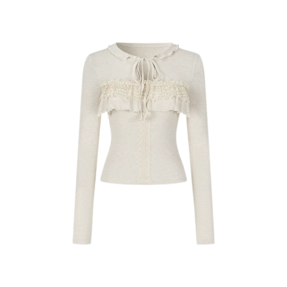 Wool Blend Lace Tie T-Shirt