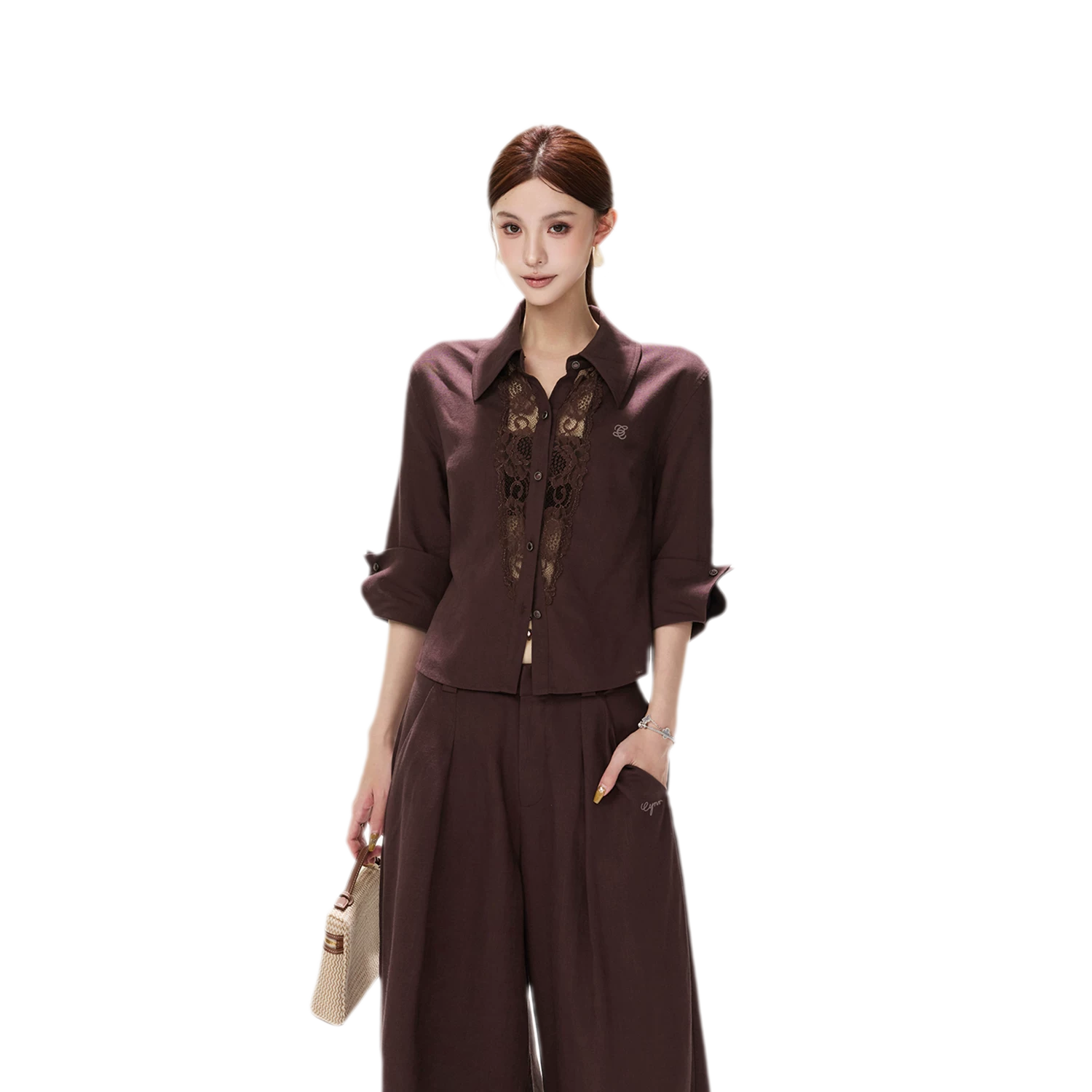 Lace Panel Cropped Shirt