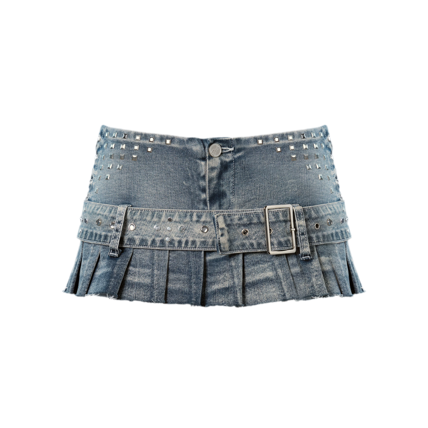 Distressed Light Blue Washed Denim Mini Skirt