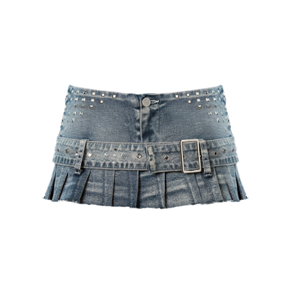 Distressed Light Blue Washed Denim Mini Skirt