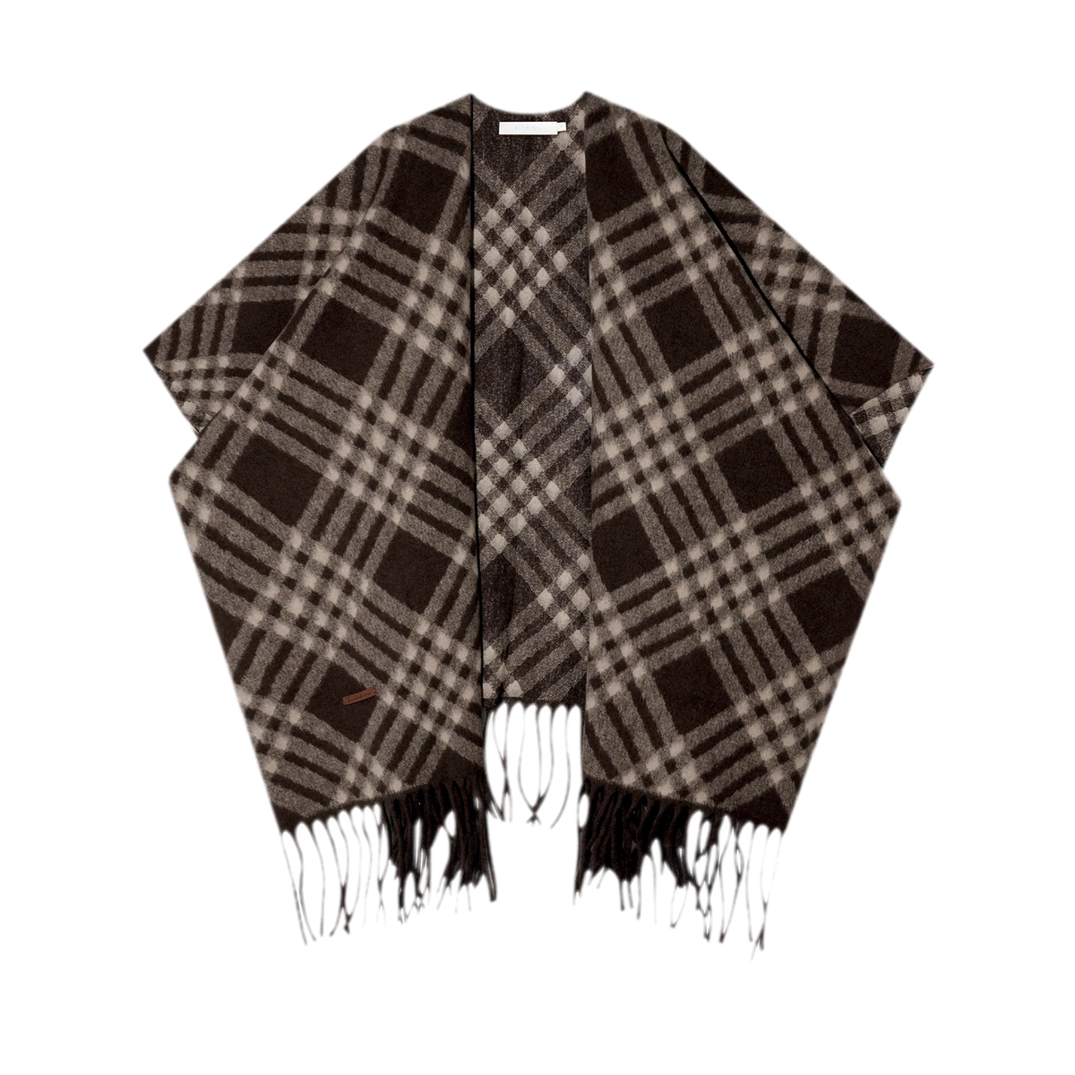 Fleece Checked Fringe Poncho