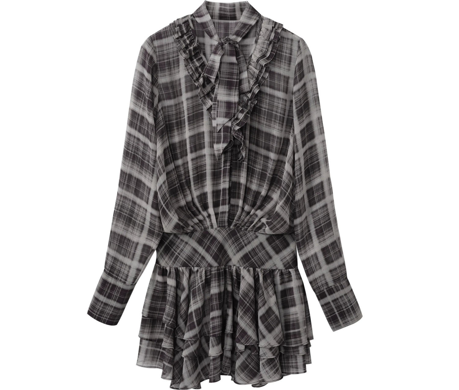 Plaid Chiffon V-Neck Dress