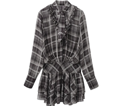 Plaid Chiffon V-Neck Dress