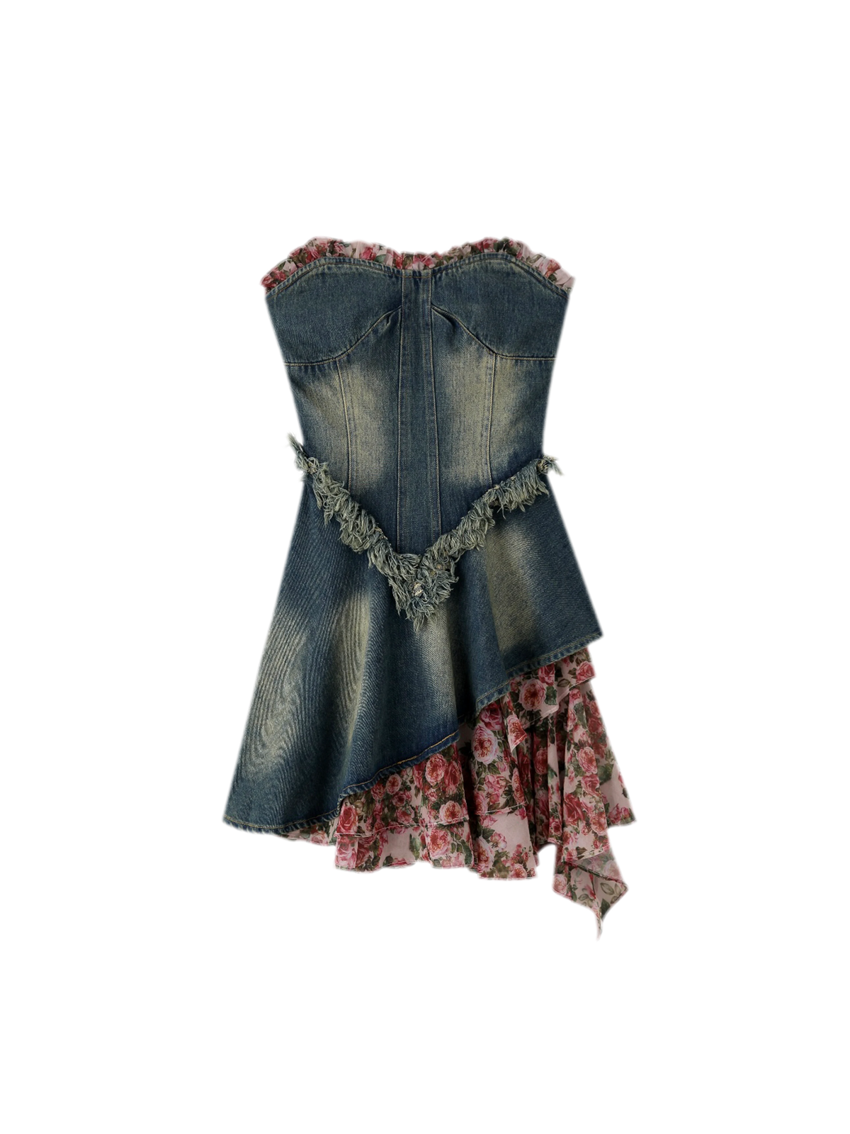 Washed Denim Rose Panel Dress