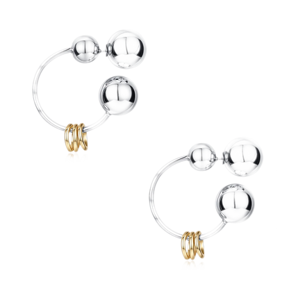 Reconstructed Series Gold and Silver Ball Earrings