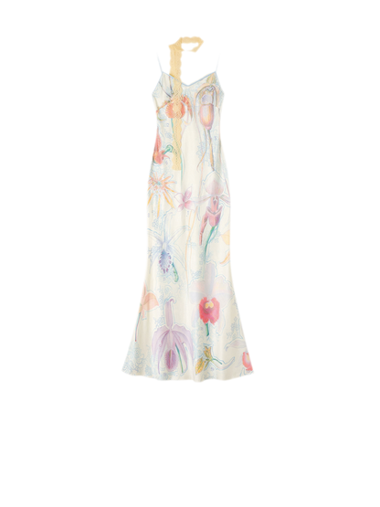 Botanical Print Bias-Cut Camisole Long Dress
