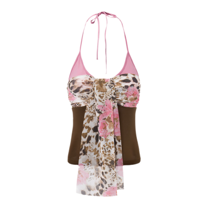 Leopard Print Mesh Halter Top