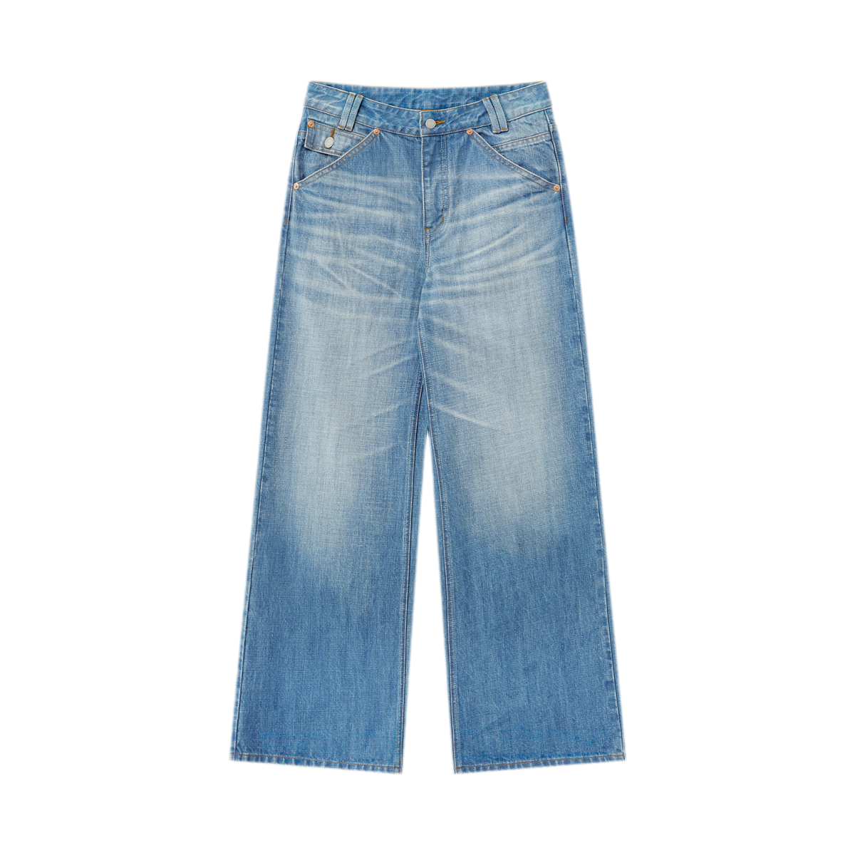 Washed Whisker Wide-Leg Jeans