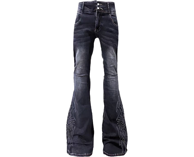 Embroidered Flared Wide-Leg Jeans