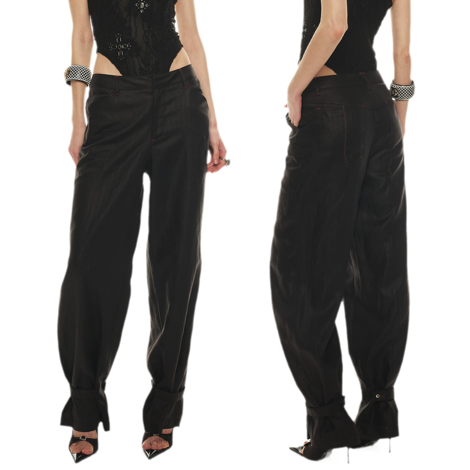 Tencel Linen Vintage Contrast Stitch Casual Pants