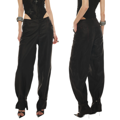 Tencel Linen Vintage Contrast Stitch Casual Pants