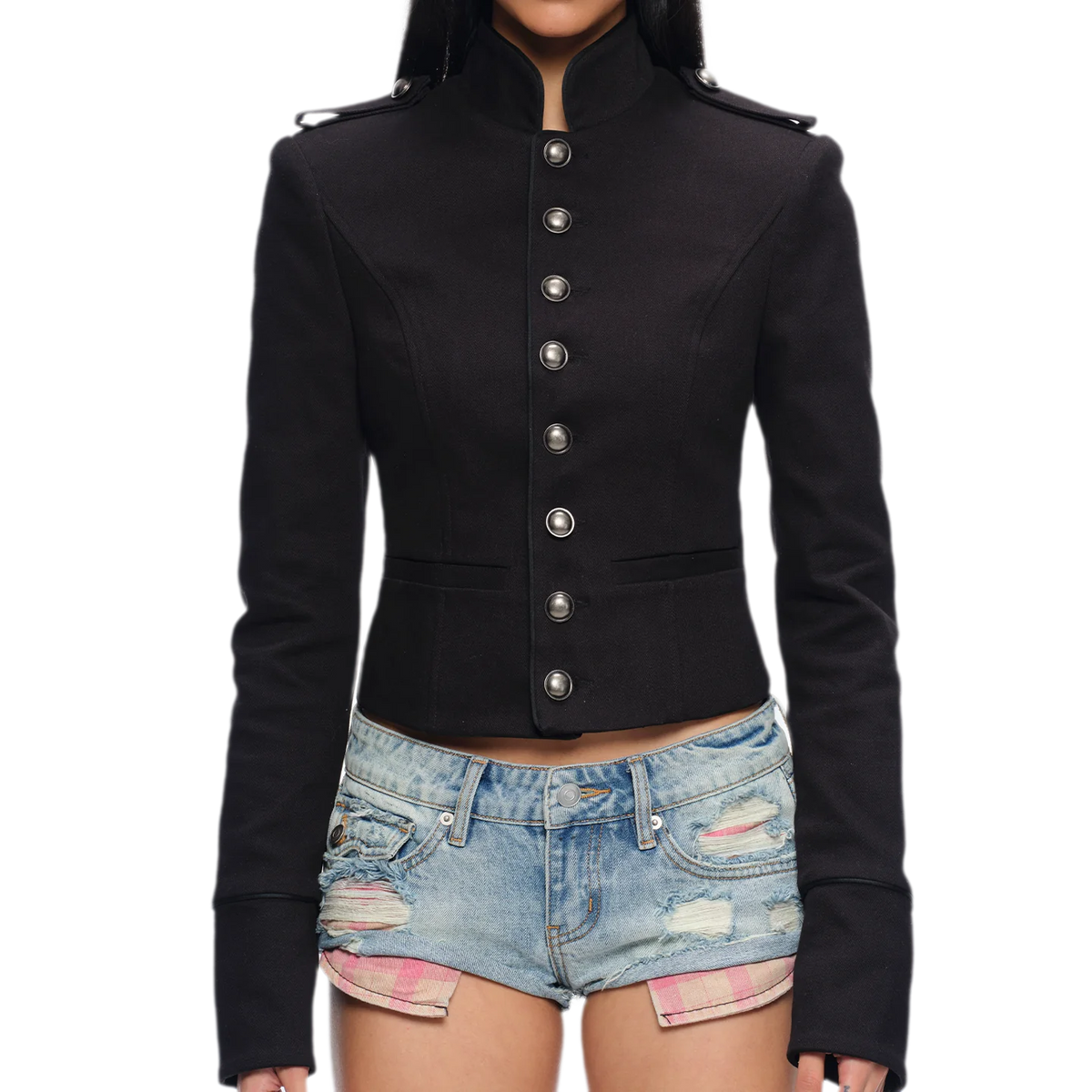 Coated Napoleon Fitted Cropped Jacket