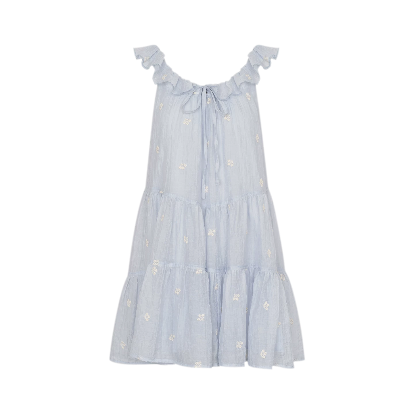 Tencel Embroidered Ruffle A-line Dress