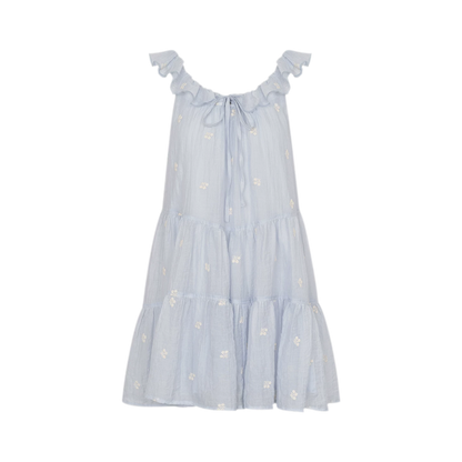 Tencel Embroidered Ruffle A-line Dress