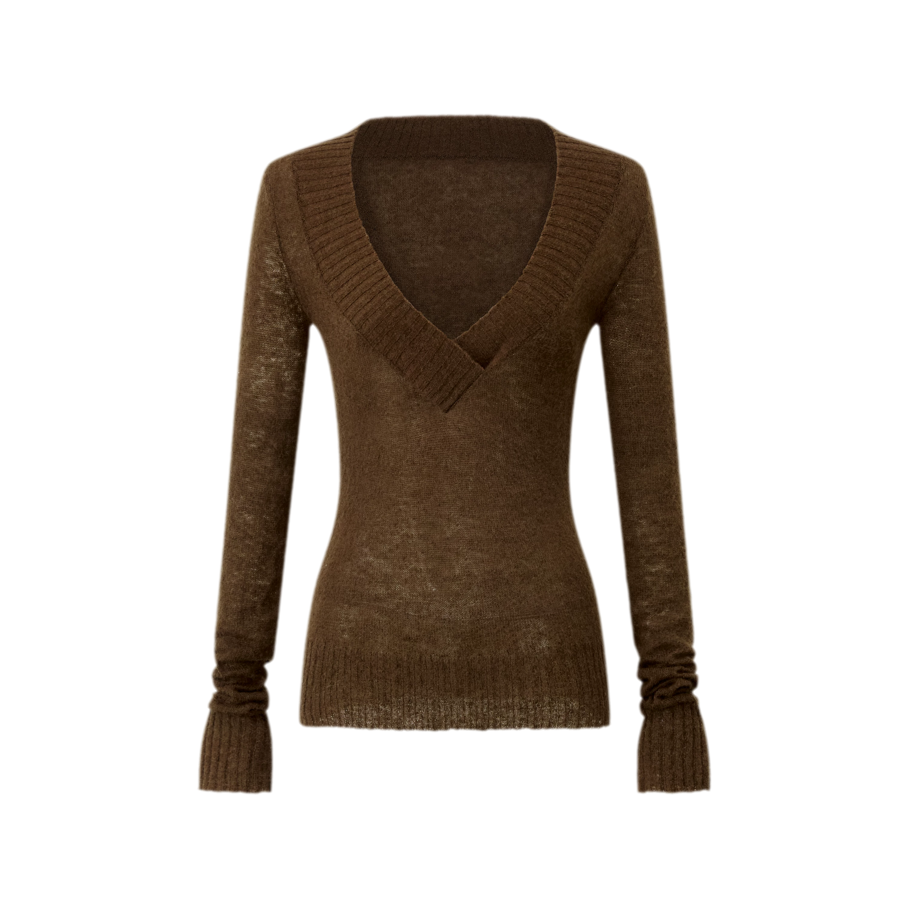 Faux Mohair Deep-V Sweater