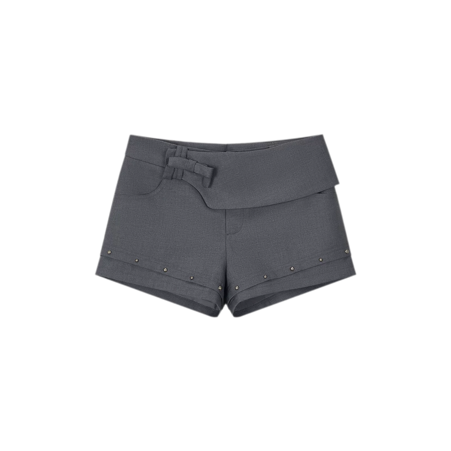 Deconstructed Bow-Tie Hem Studded Shorts