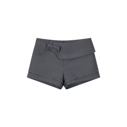 Deconstructed Bow-Tie Hem Studded Shorts