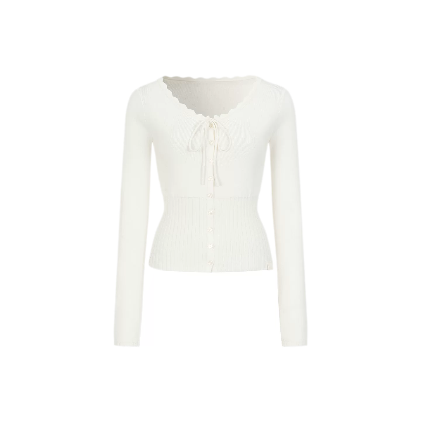 Ribbed Lace-Trim Fitted Knit Top