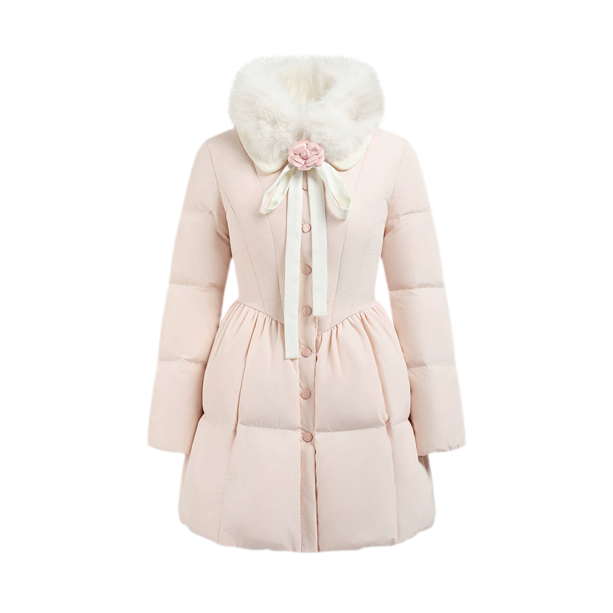 Satin Bow Fitted Down Coat