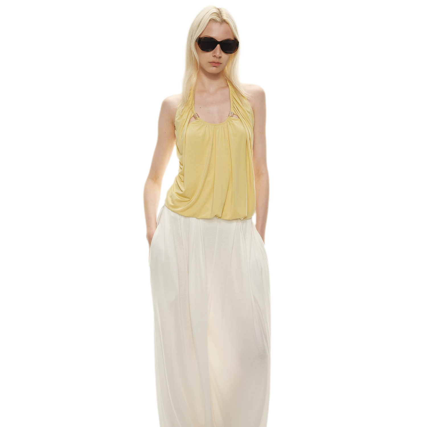 Modal Draped Halter Top with Pearl Neckline