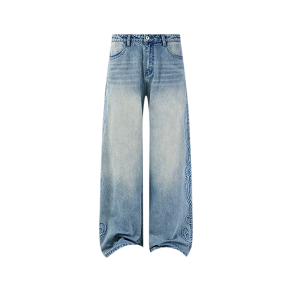 Washed Embroidered Wide-Leg Jeans