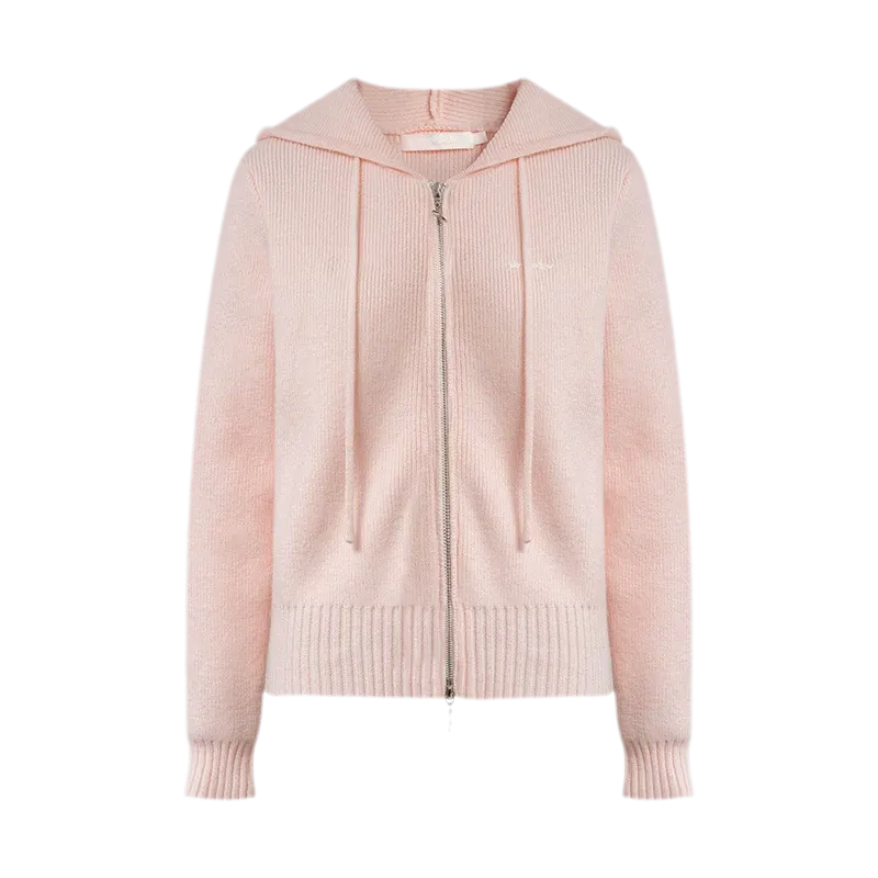 Chain Embroidered Hooded Knit Jacket