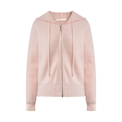 Chain Embroidered Hooded Knit Jacket