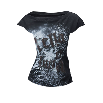 Graphic Waist-Cinched Short-Sleeve Top