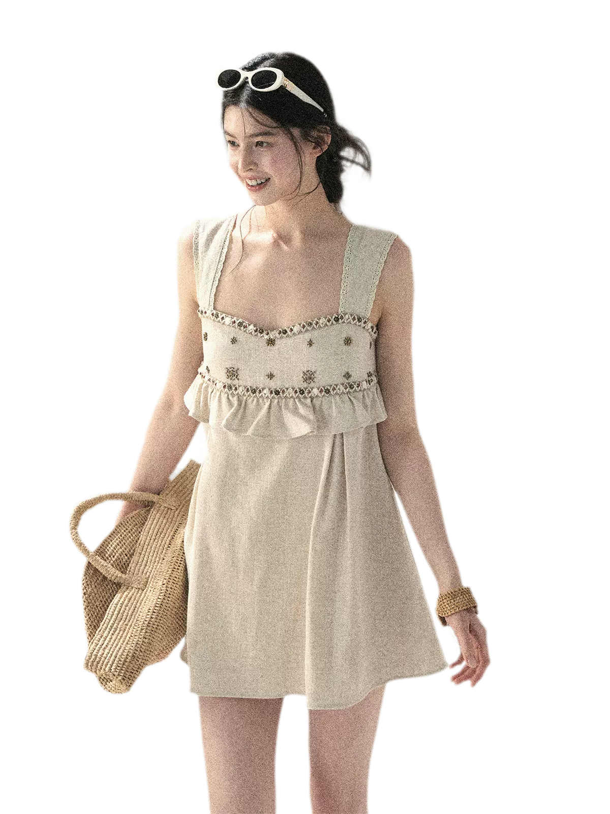 Sunlit Wheat Field Lace Strap Dress