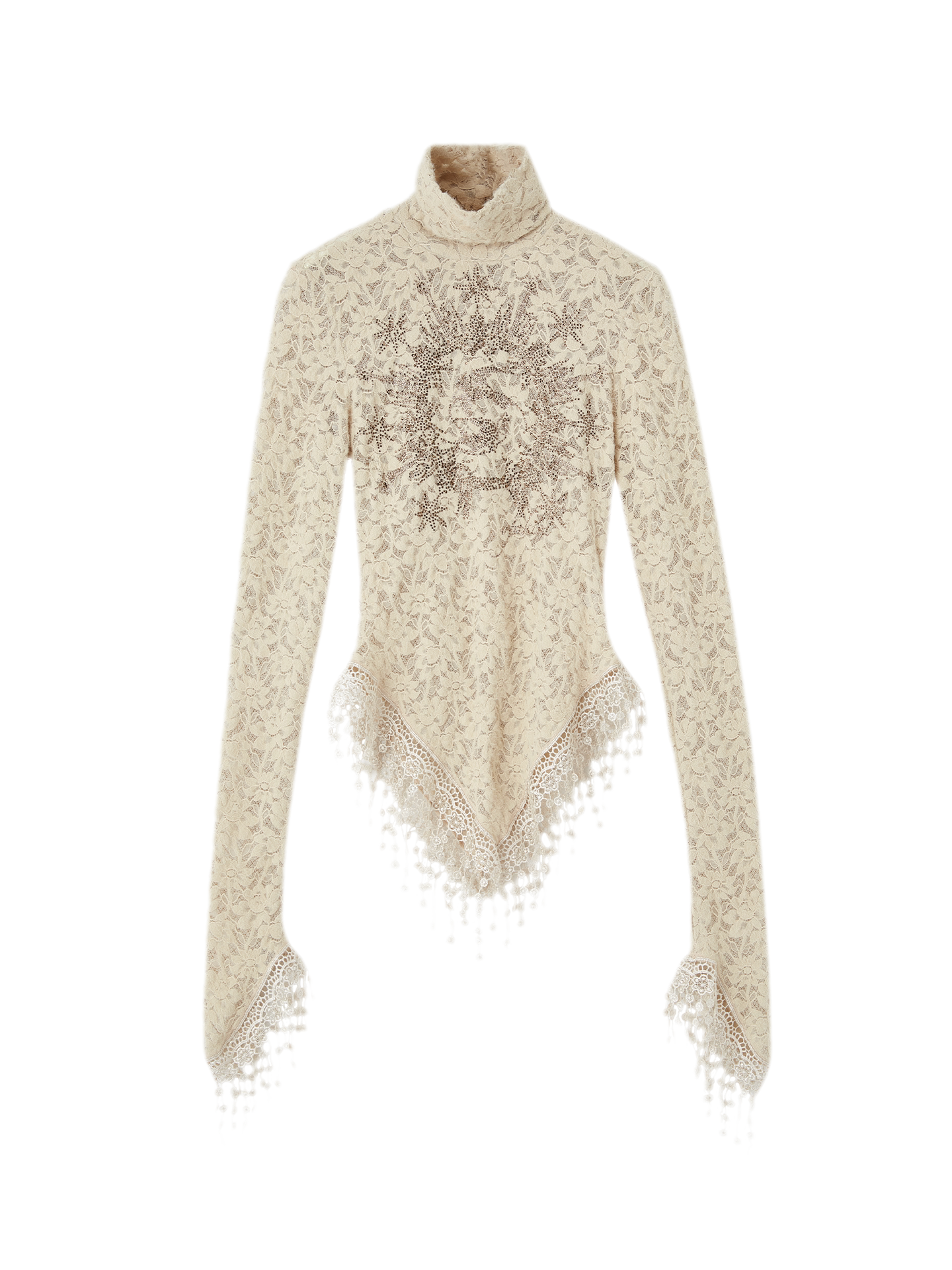 Rose Embellished High Neck Slim Lace Top