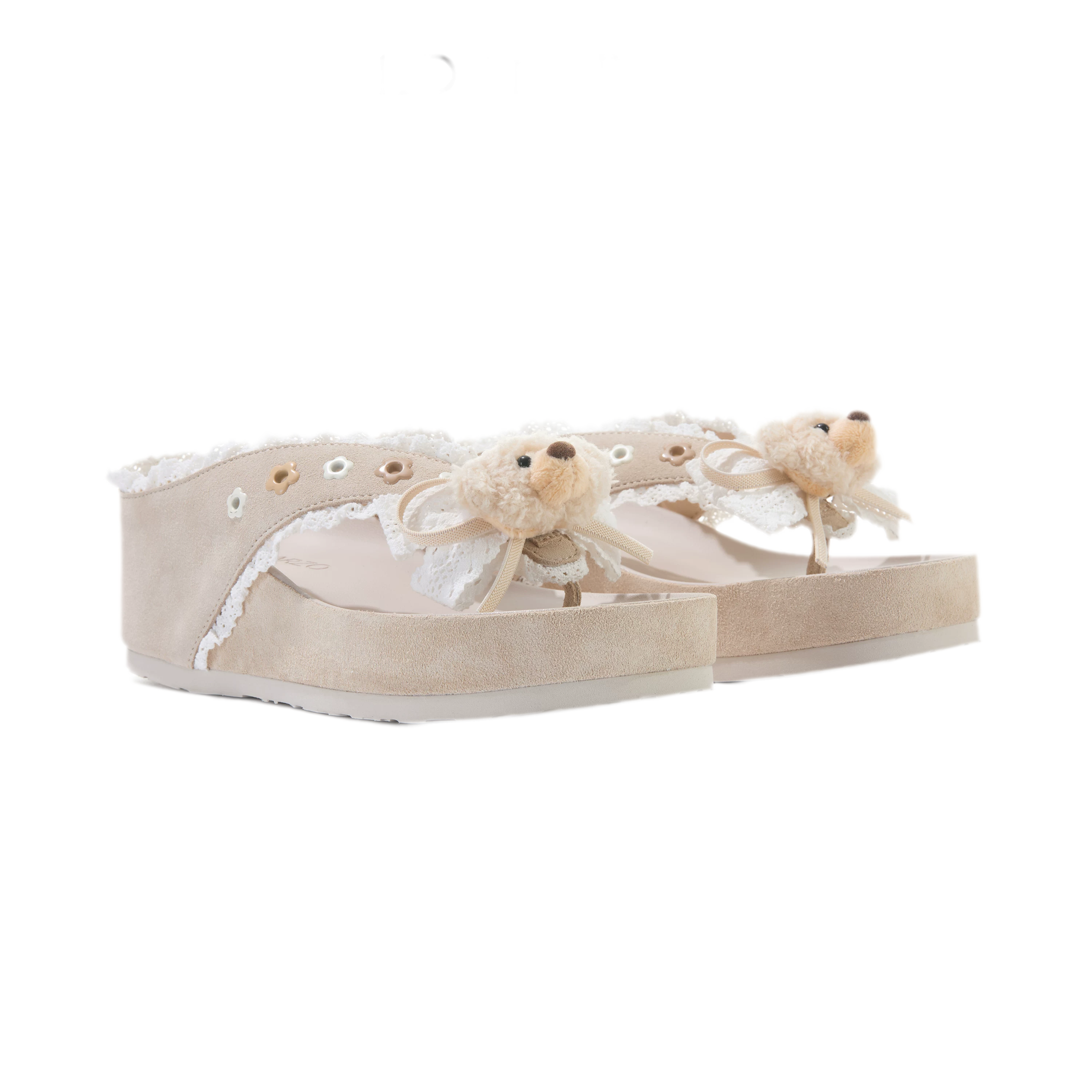Lace Trim Platform Flip-Flops