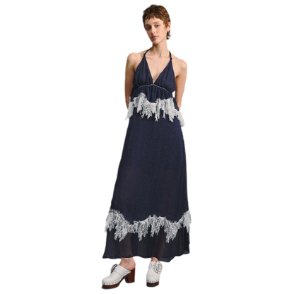 Deep V Halter Maxi Dress in Serene Blue