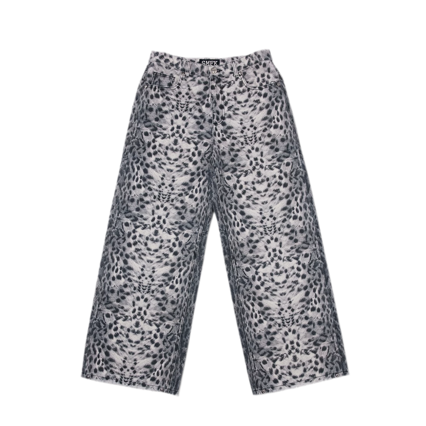 Cross Statue Leopard Print Wide-Leg Jeans