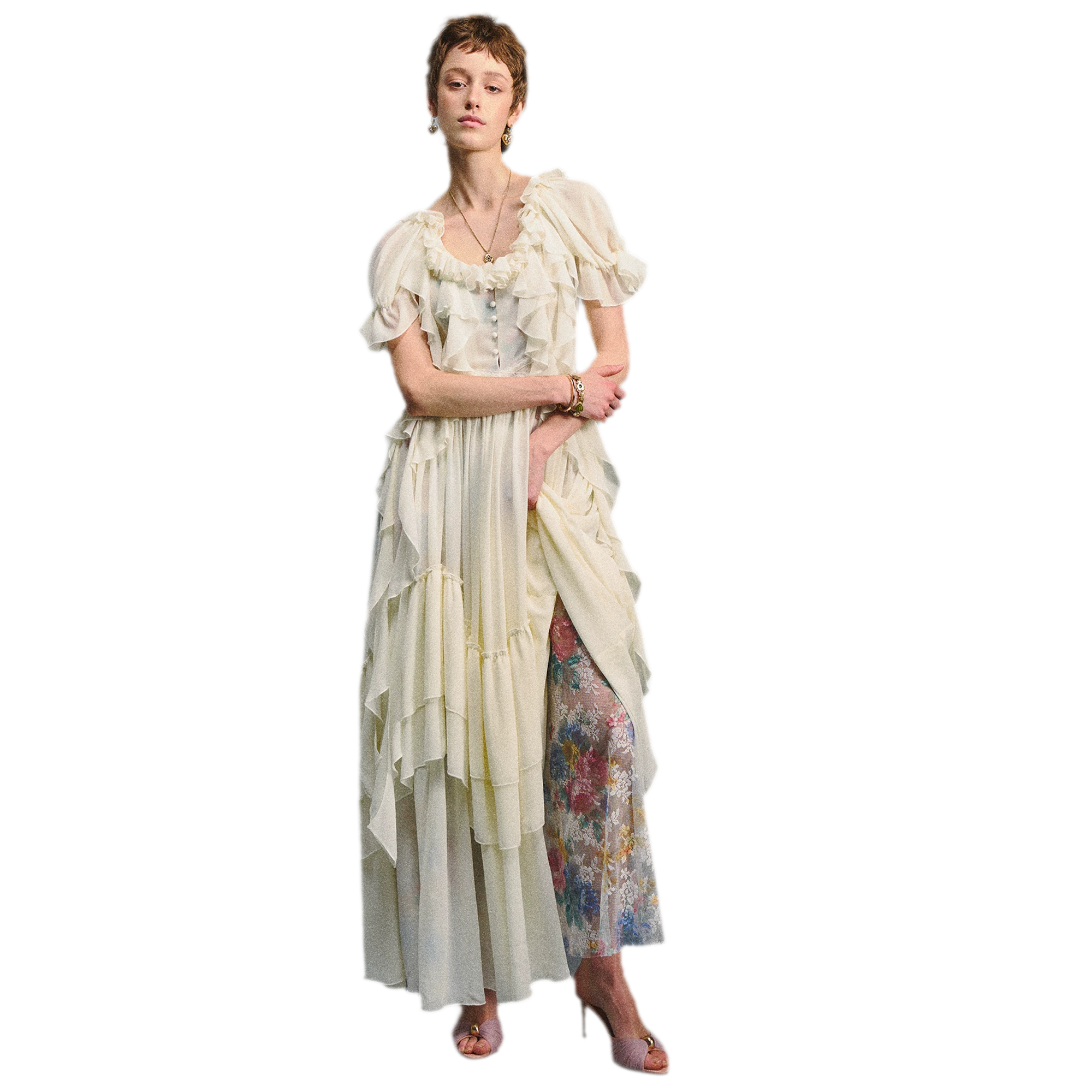 Ruffled Lace Chiffon Dress