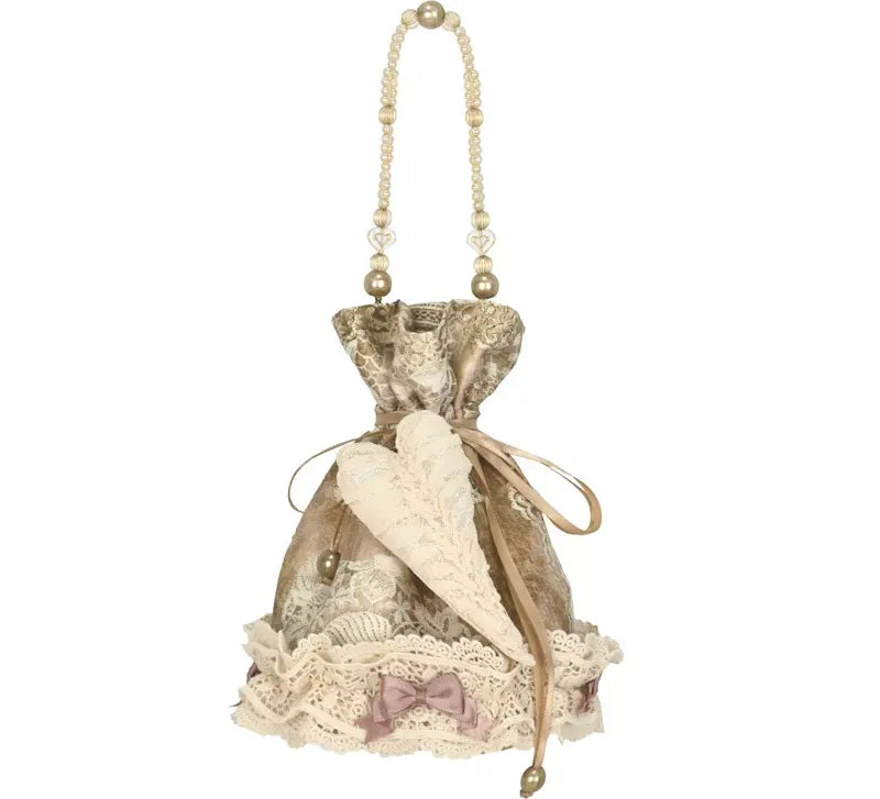 Beaded Heart Drawstring Handbag