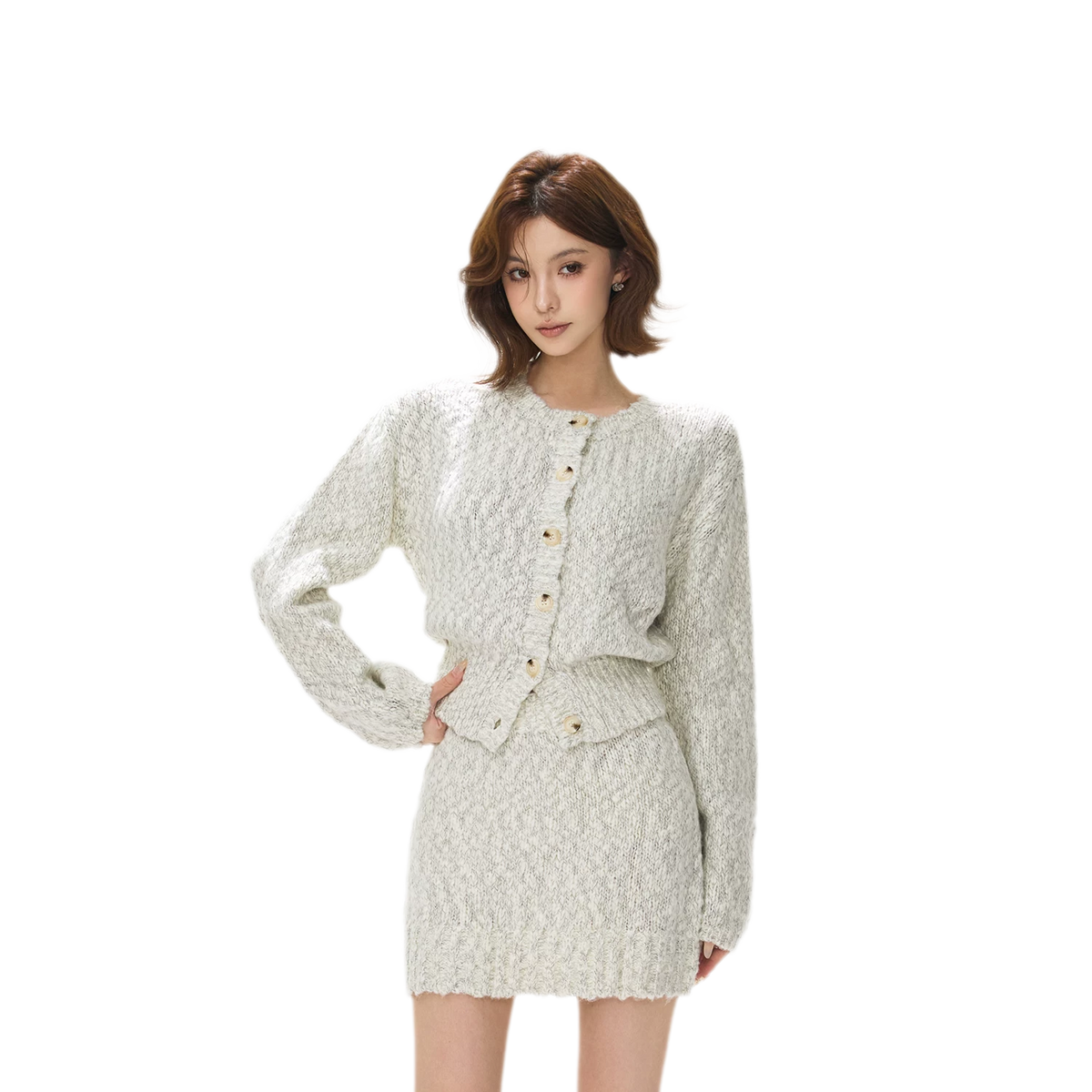 Fluffy Wool Knit Cardigan Set