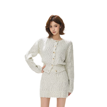 Fluffy Wool Knit Cardigan Set