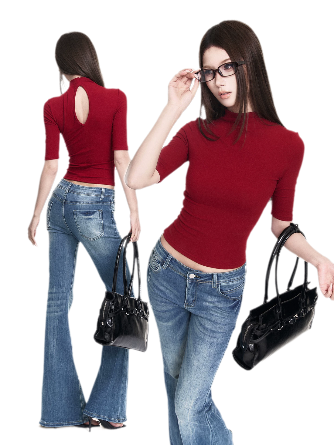 Red Mock Neck Tee